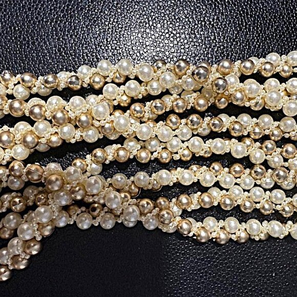 3 Vintage Ivory & Gold beaded 3 strand twisted tassel Christmas Garland - 8' ea - Picture 2 of 4